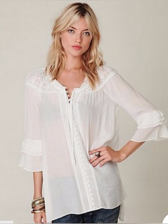 Free People Tops - Free People sheer button-down features delicate lace trim and ruffle sleeves